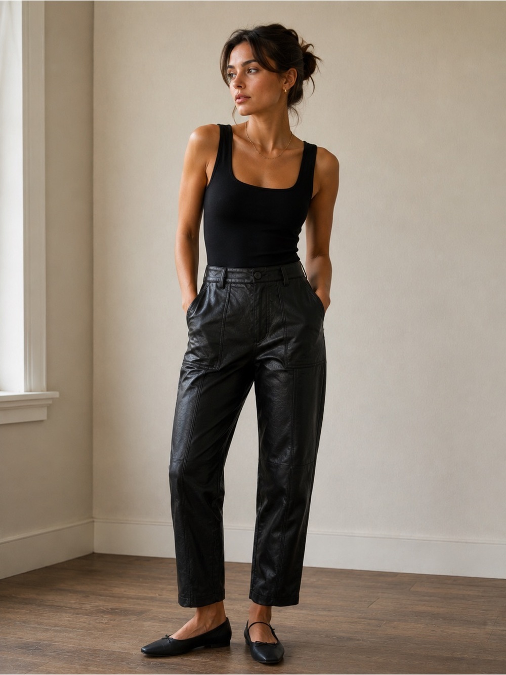 Princess Polly Black Faux Leather Straight Leg Pants High Rise Size 4